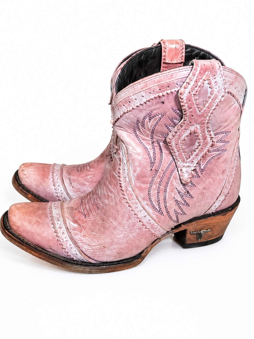Lane Pink Distressed Western Booties Snip Toe Cowgirl Boots Leather 6.5 - Picture 2 of 13